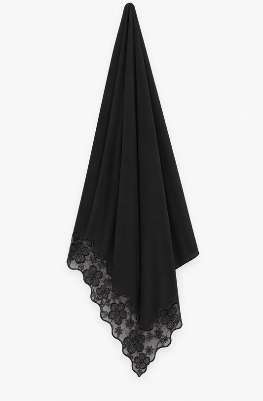 hijab a bordure en dentelle Noir