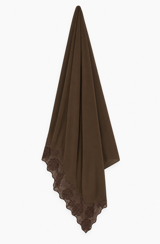hijab a bordure en dentelle Brun