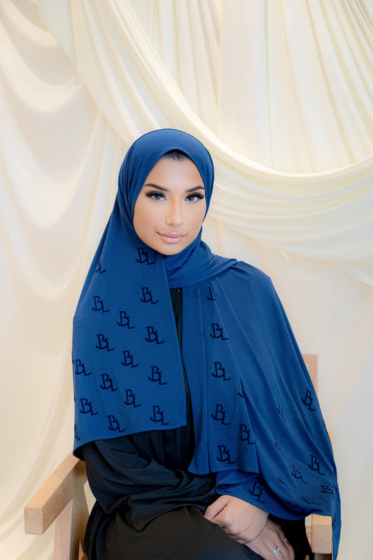hijab bleu marine jersey premium en flock